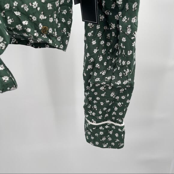 VOLCOM wrapsicle green floral crop top waist tie along sleeve Small (4/6) NWT - Picture 8 of 15